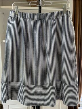 J. Crew Blue & White Striped Cotton-Linen Midi Skirt